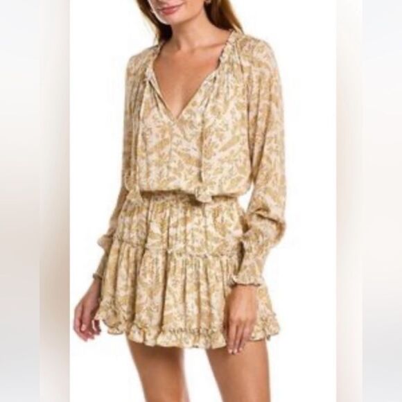 #308 FATE FLoral Cream and Marigold Mini Dress - Picture 1 of 12